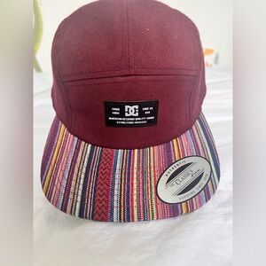 DC Neutral Gender Maroon Cap Hat with Colorful Fabric  Patterned Brim